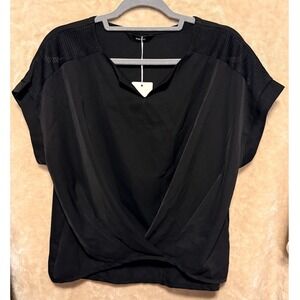 DOKOTOO Women Black Mesh Shoulder Twisted Front Top Blouse Shirt Size M